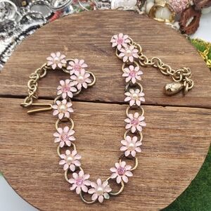 Pink Floral Charm Bracelet 16 Inch N3916